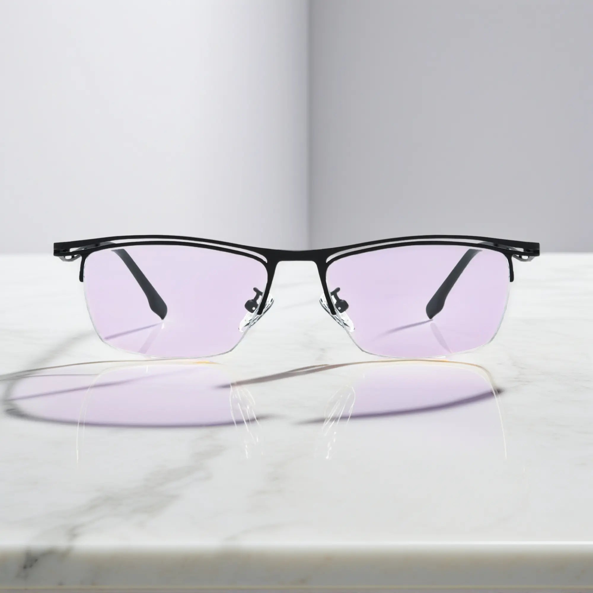 VoyueLens™ Matte Black titanium semi-rim eyeglasses front view